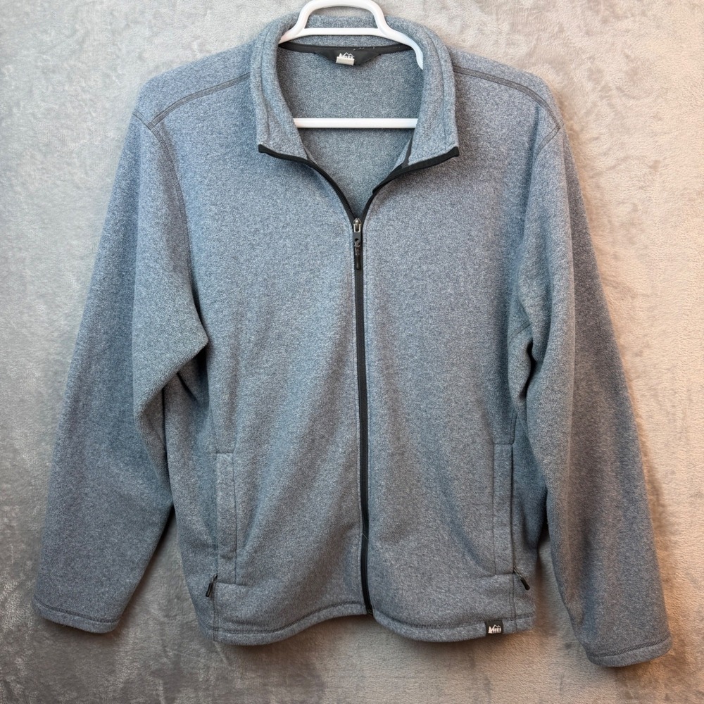 REI Co-op Fleece Jacket Men XL Blue Gray Full Zip Sweater Knit 118748 M19310-F17